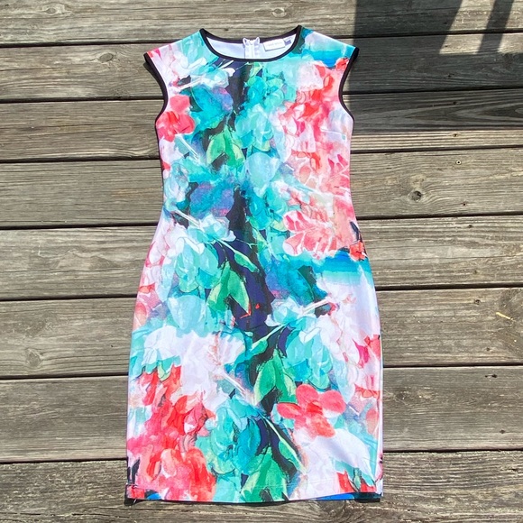 Bisou Bisou floral sheath dress sleeveless with contrast Sz Small - Picture 3 of 16